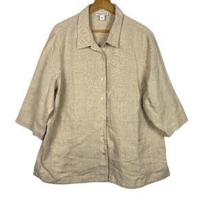Coldwater‎ Creek Womens Linen Jacket Top Sz 2X Minimal Neutral Lagenlook Coastal